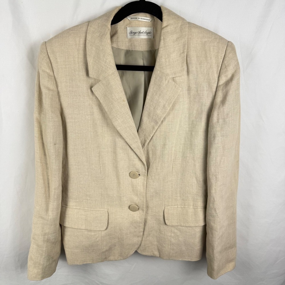 Vintage Giorgio Sant'Angelo Linen Blazer 10 Cream Ivory Lined Old Money Flawed‎